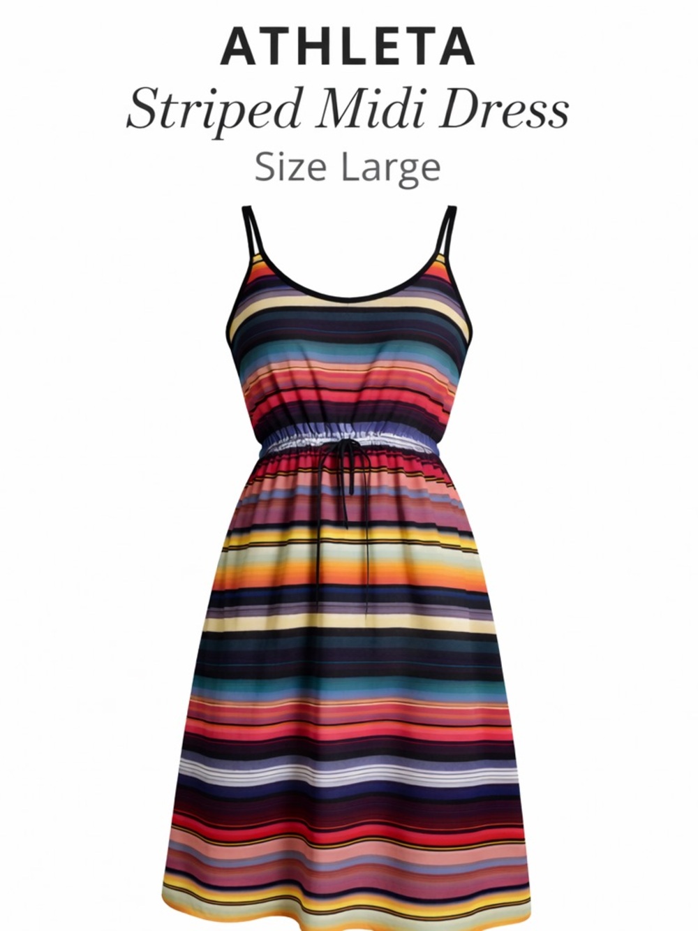 Athleta Striped Midi Dress Size Large Boho Adjustable Strap Pocket Sundress